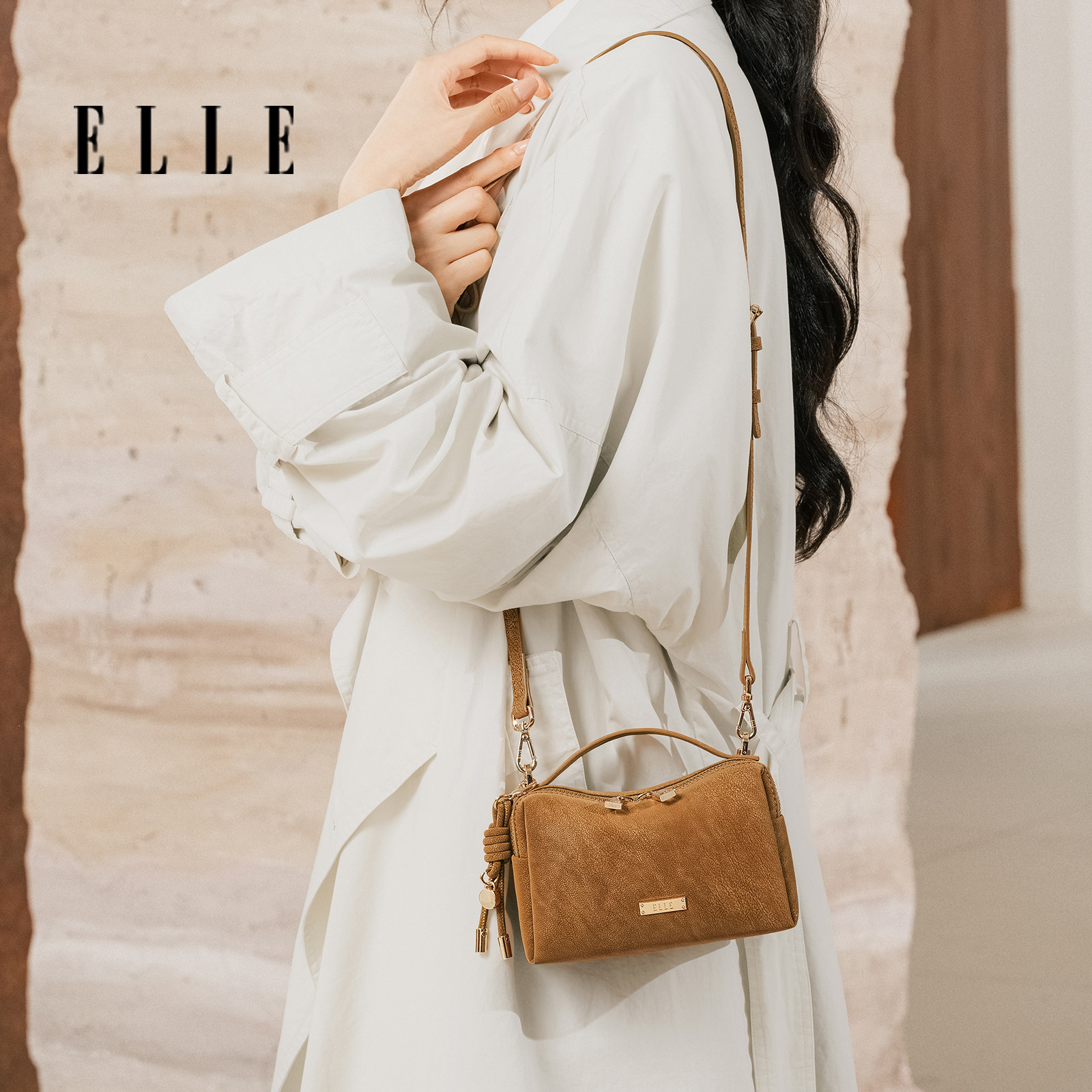 ELLE小众贵气包包女款2026新款手提小拎包日常通勤百搭单肩斜挎包