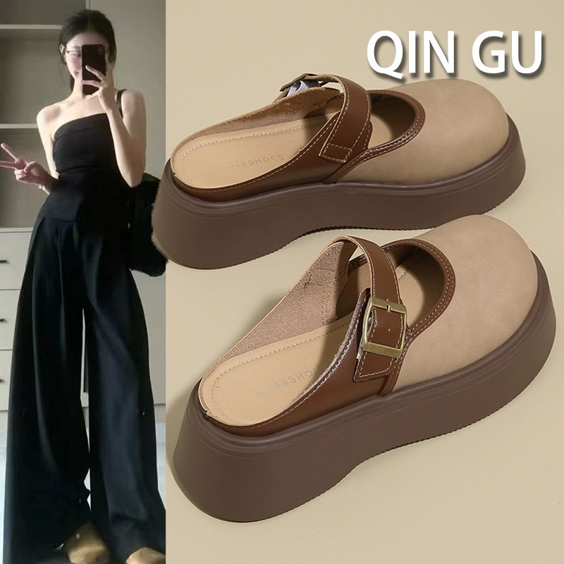 勃肯鞋厚底包头半拖鞋女外穿2025新款春夏季增高一脚蹬玛丽珍半托