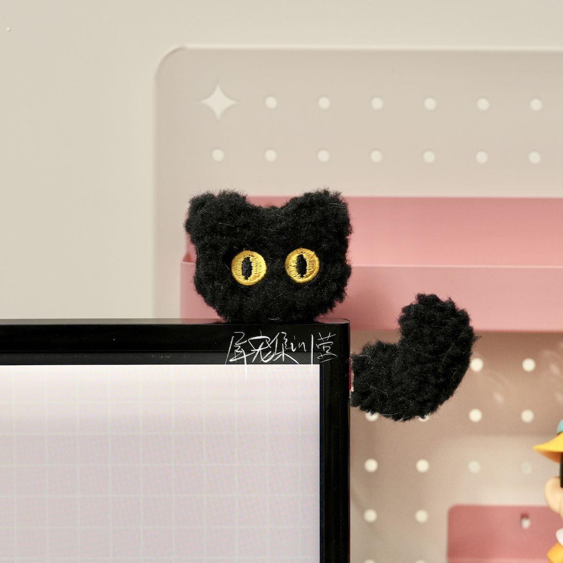 电脑显示器边框装饰猫咪显示器配件 屏幕毛绒摆件 办公桌面装饰