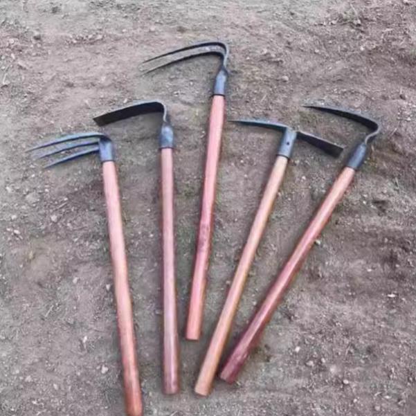 小洋镐锄头家用种菜松土平头尖头锄三齿耙二爪翻土搂沙草赶海神器