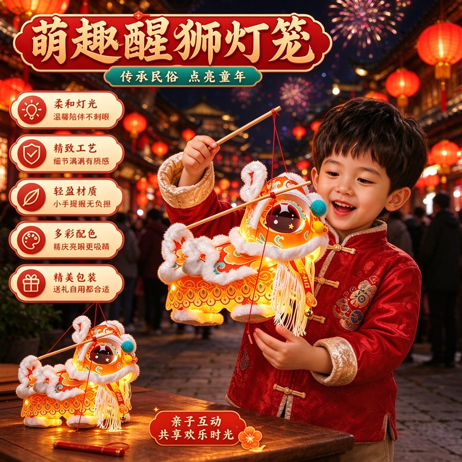 春节儿童醒狮灯笼材料包国潮