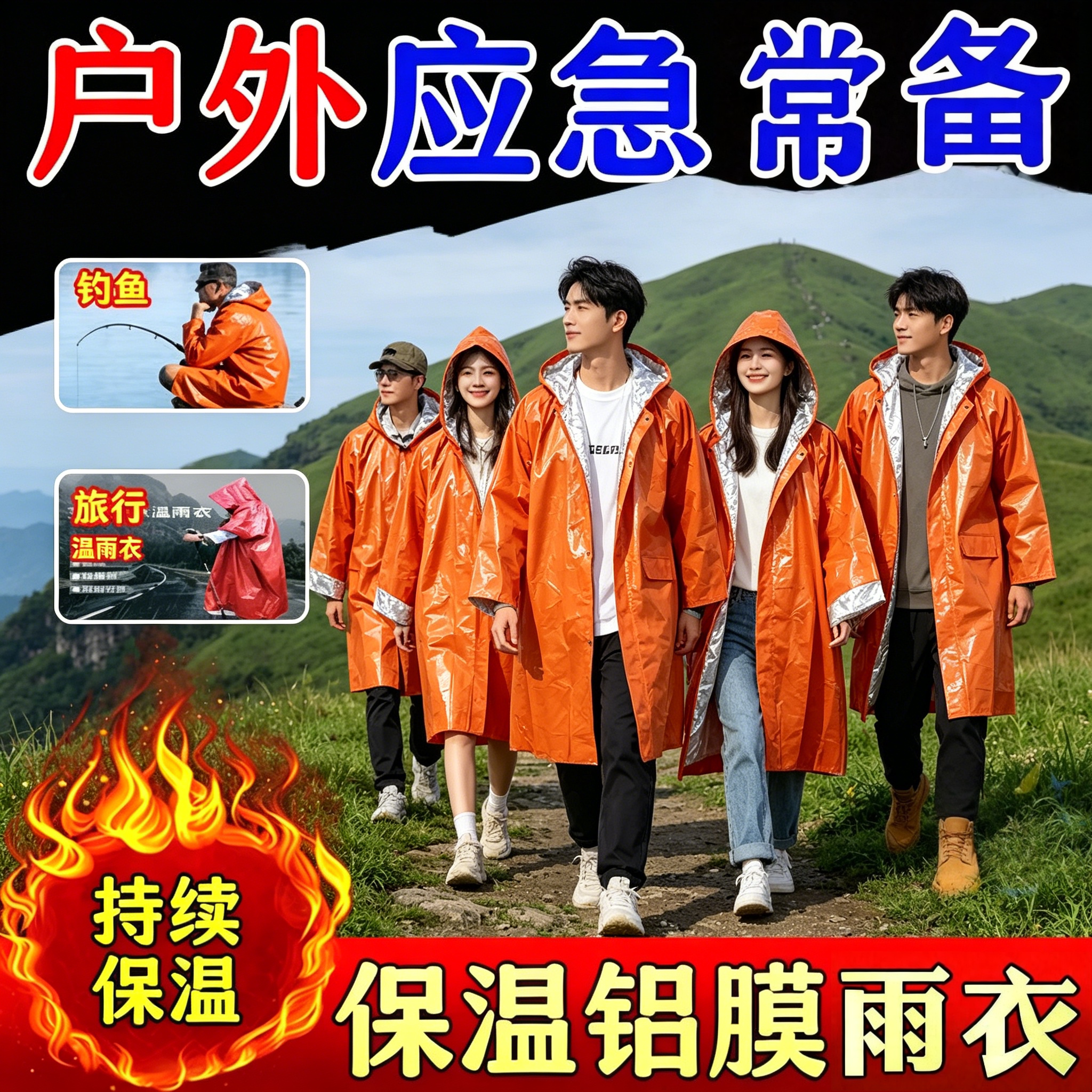 便携式铝箔应急保温雨衣野外求生户外露营登山徒步雨衣防失温雨衣
