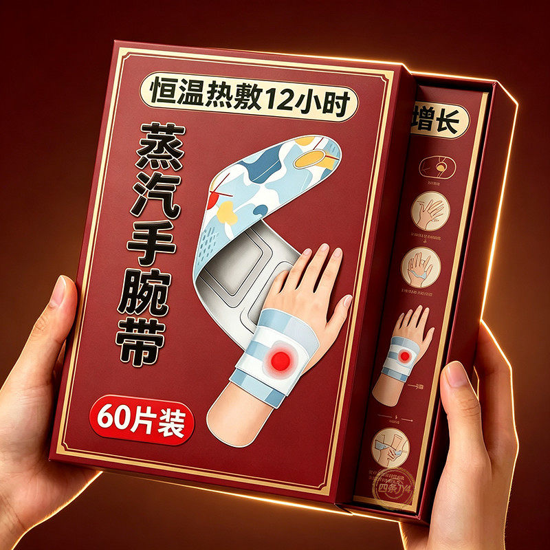 60片蒸汽手腕贴艾草丹参手腕带腕部关节热敷自发热护腕草本精华