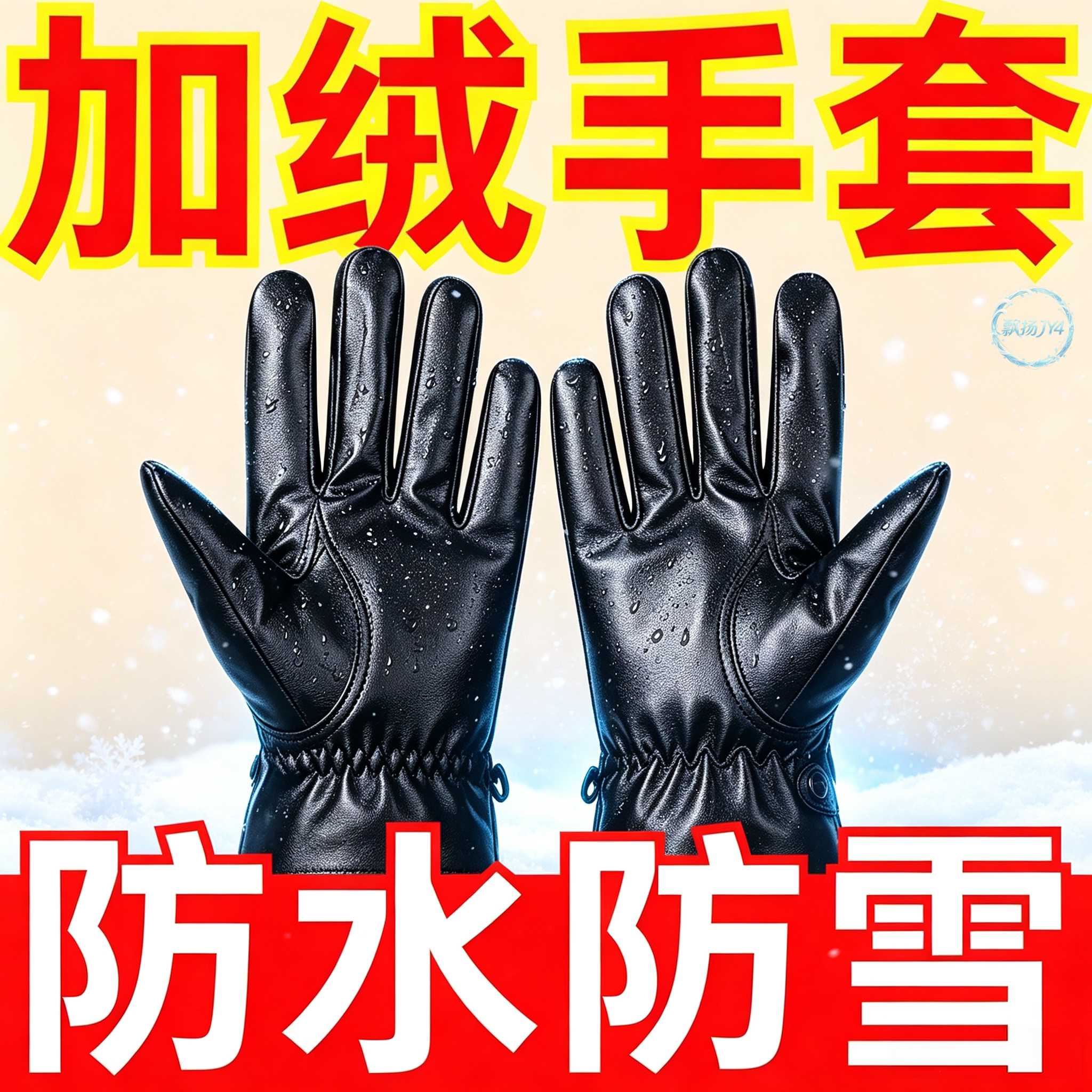 冬季PU皮加绒防水触屏骑行手套