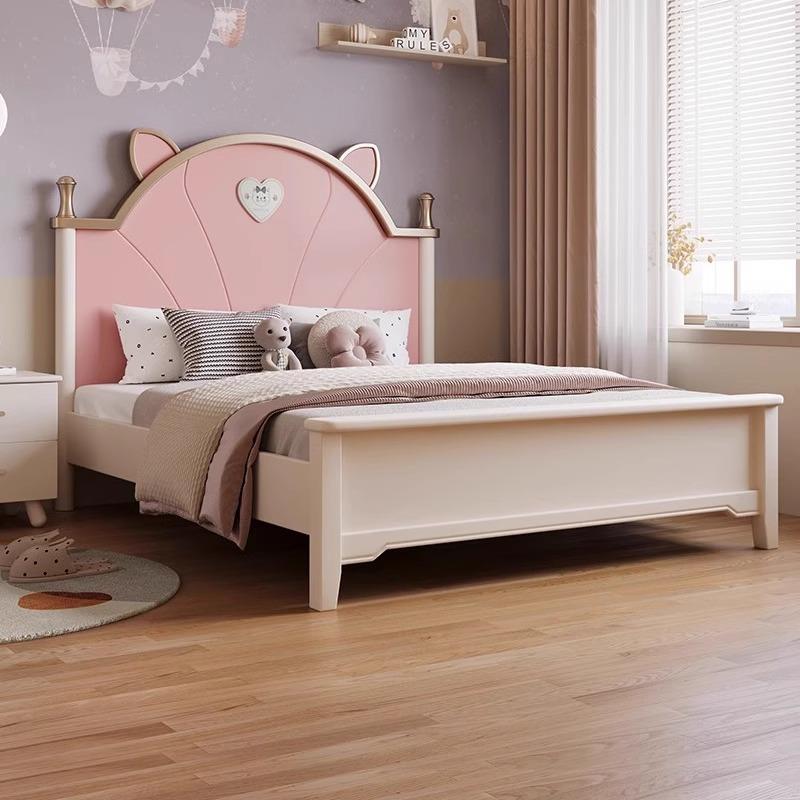 全实木青少年公主床卧室单人床学生儿童家用1.35米女孩高箱储物床