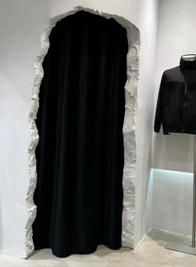 黑色貂绒风极简窗室帘35340高级感服装店拱形门帘挡冷淡试衣间更