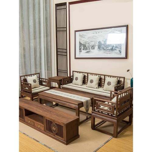 新中式实木沙发组合老榆树禅宗B&B客厅家庭酒店俱乐部的沙发椅子