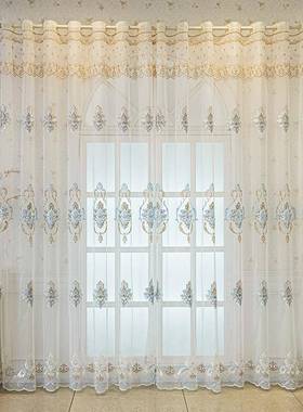 台欧式高档刺绣绣花纱帘防晒遮光03504纱客帘厅阳窗帘卧室阳大气