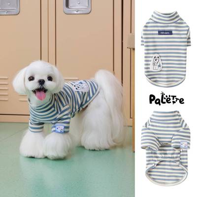 PalettePet秋冬宠物服装猫咪狗狗网红蓝白条纹贴布短袖德绒打底衫