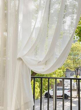 日约白纱 编织蕾花丝镂空式纱帘 纯白窗纱提窗帘简46143半遮光滤