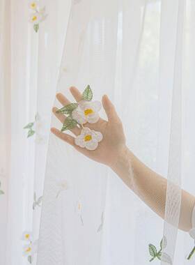 纱白纱卧室阳台61962客厅双免打孔魔术贴自窗粘层透光透不人纱帘