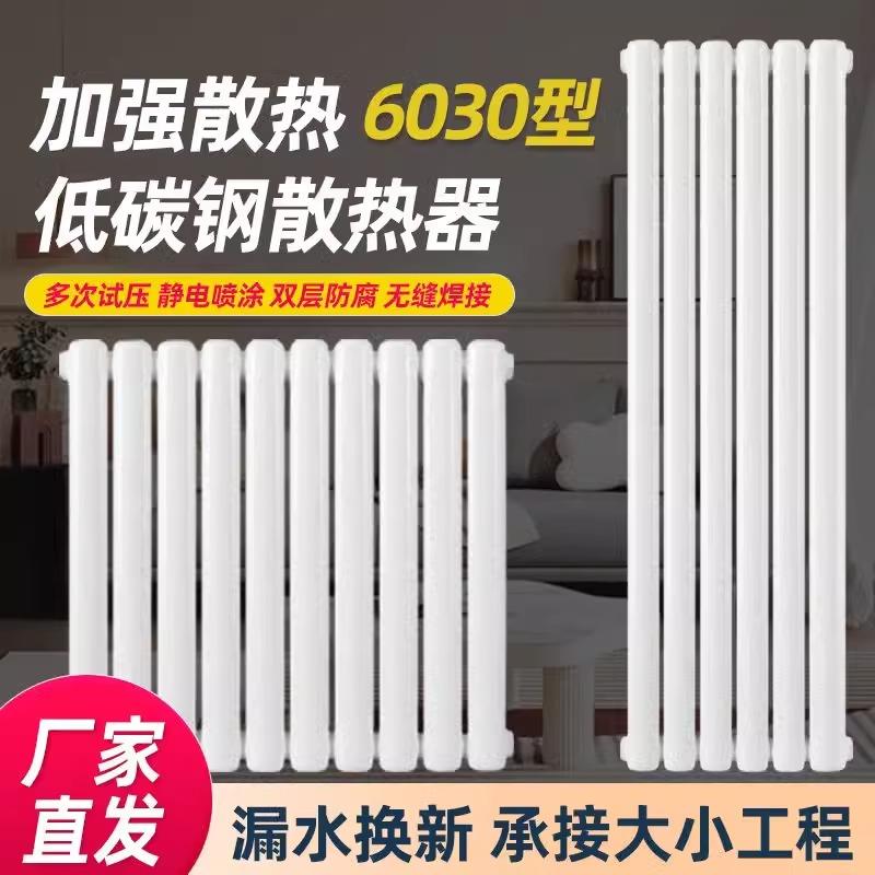 6030圆头暖气片壁挂式家用水暖钢二柱散热器集中供暖天明装散热片