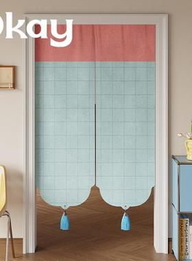 kay格纹断拼色门帘带穗韩系遮挡33335o厨房防油烟帘半帘卧室免打