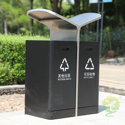 户外学校医院两连体不锈钢分类垃圾桶创意喷塑镀锌板铁皮垃圾桶