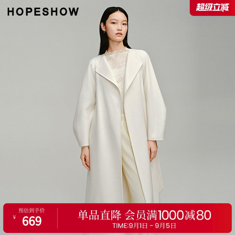 红袖冬季2024新款女装 系带连肩袖翻领廓形长大衣89224380807