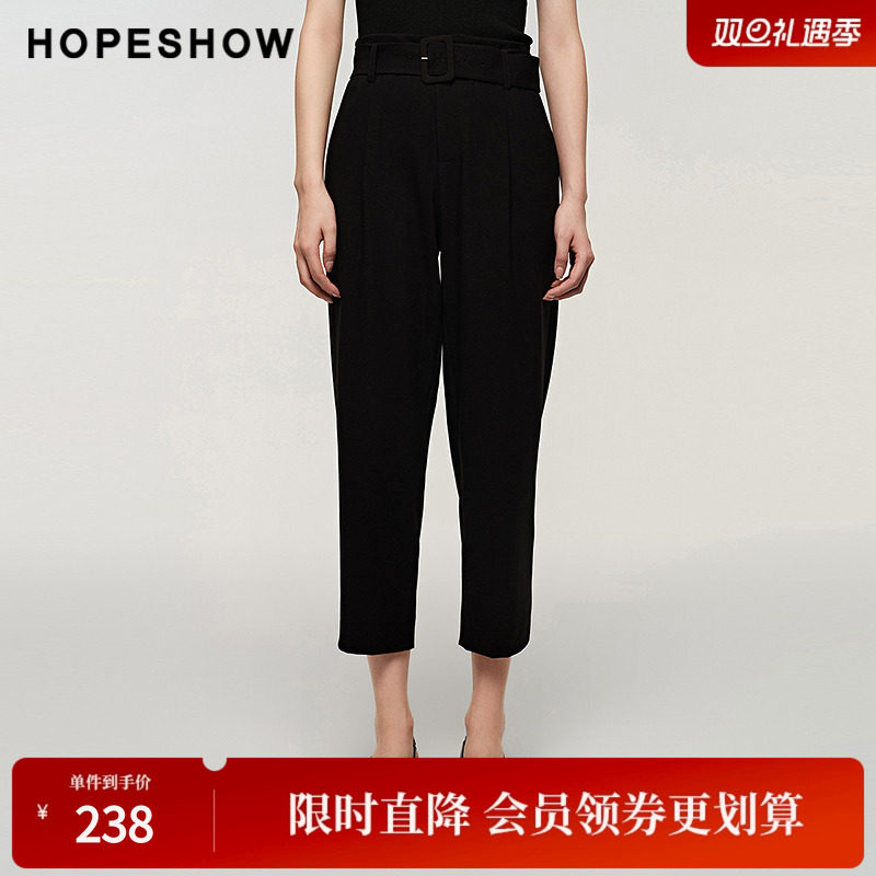 红袖秋季新款女装纯色高腰利落锥形长裤