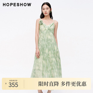 女装 2024新款 度假风编织麻花V领吊带印花裙89224171608 夏季 红袖