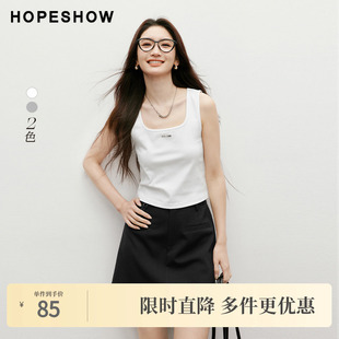 女装 新款 纯色弹力金属标方领套头针织背心 2025夏季 红袖