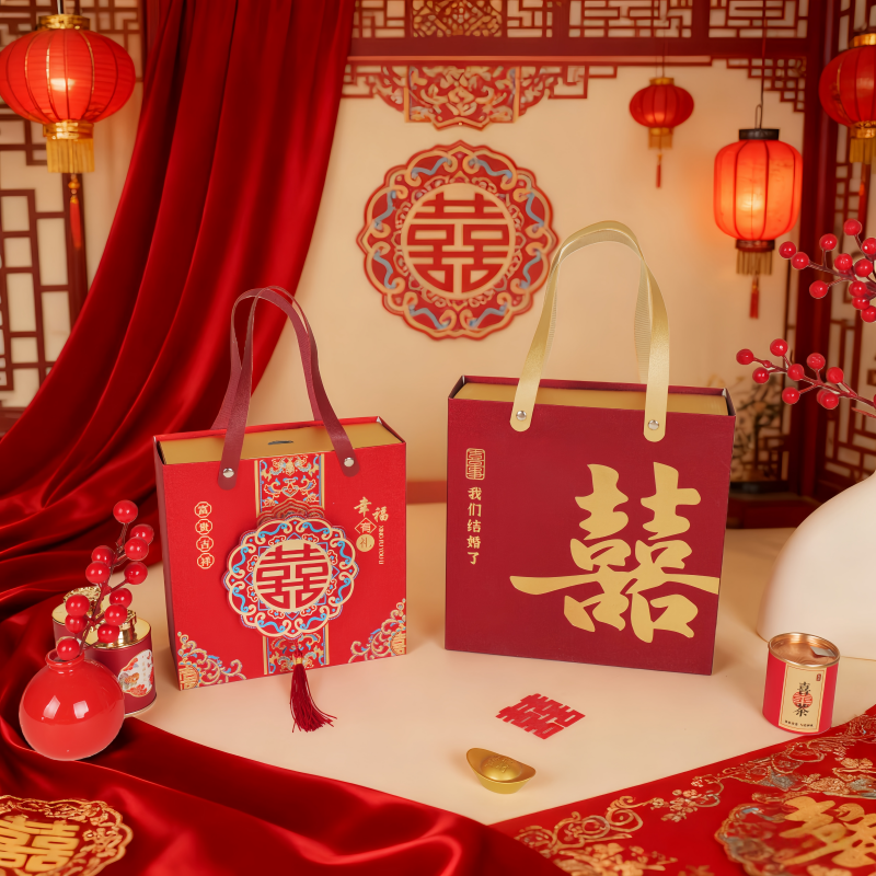 新款磨砂中式婚礼乔迁大寿金榜抽屉喜糖盒毛巾伴手礼盒结婚回礼盒