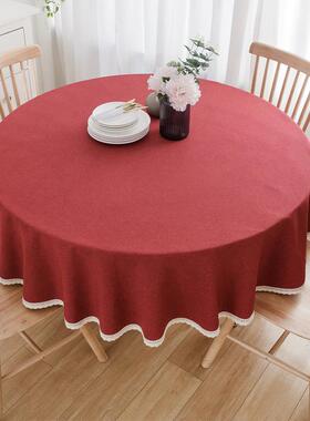 红色大圆桌桌布布艺喜庆结婚圆形餐桌布氛围感喜宴婚礼茶几圆桌布