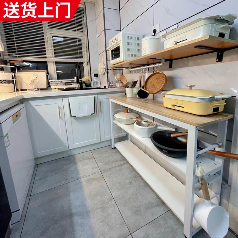厨房置物架落地多层整体橱柜切菜桌工作台微波炉收纳柜多功能收纳