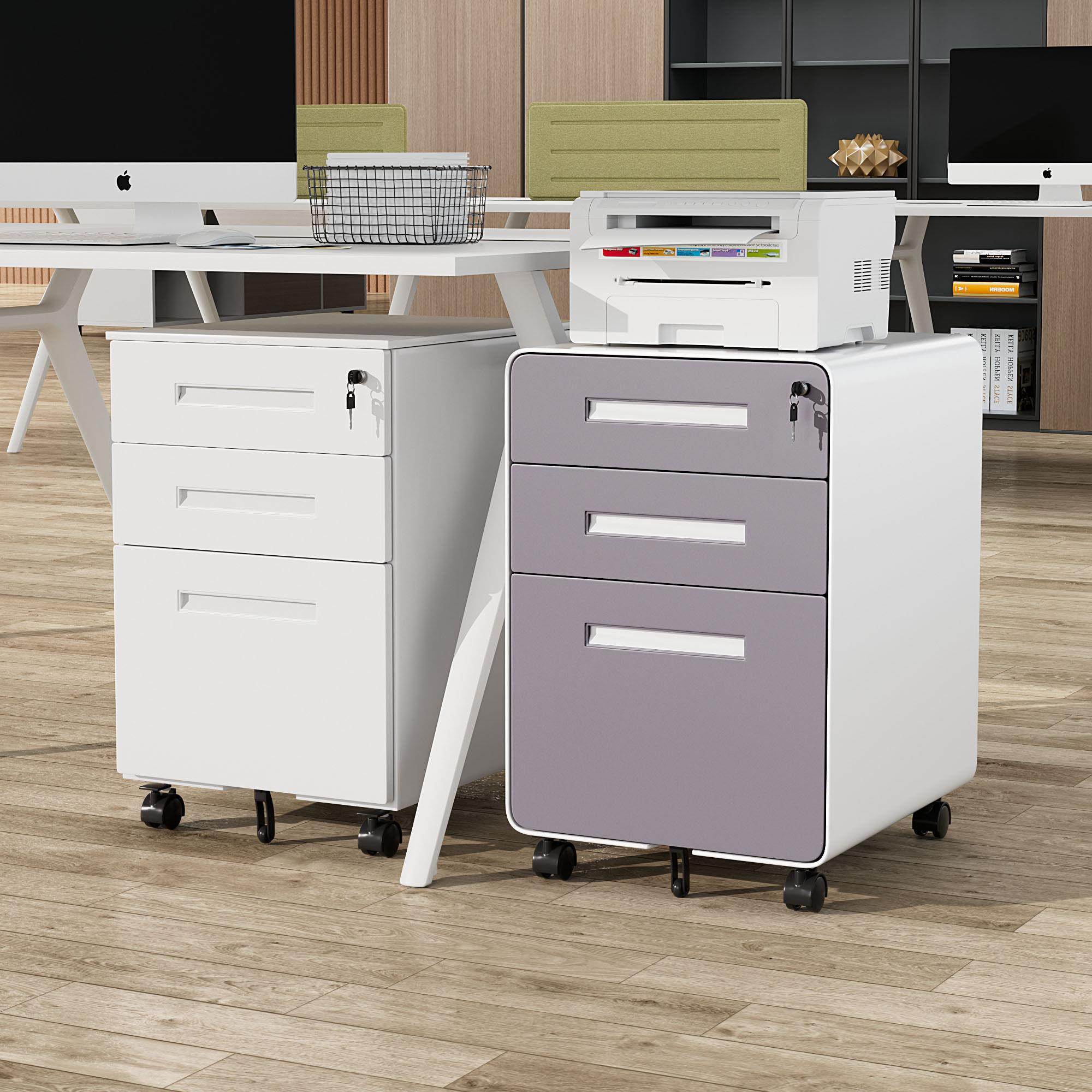 桌下活动柜铁皮文件柜办公室移动矮柜带锁小柜子抽屉收纳柜储物柜