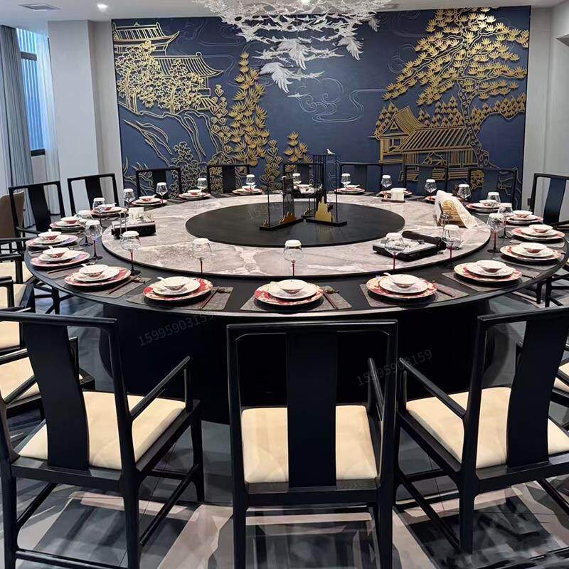 酒店餐桌大圆桌电动饭厅饭店桌子12人15人20人2米火锅桌岩板定制