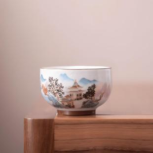 汝窑锦绣山水茶杯主人杯高端中式家用陶瓷功夫茶具个人专用单杯