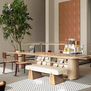 社区图书馆阅读桌酒店大堂阅览室休闲接待会客桌椅架空层书桌定制