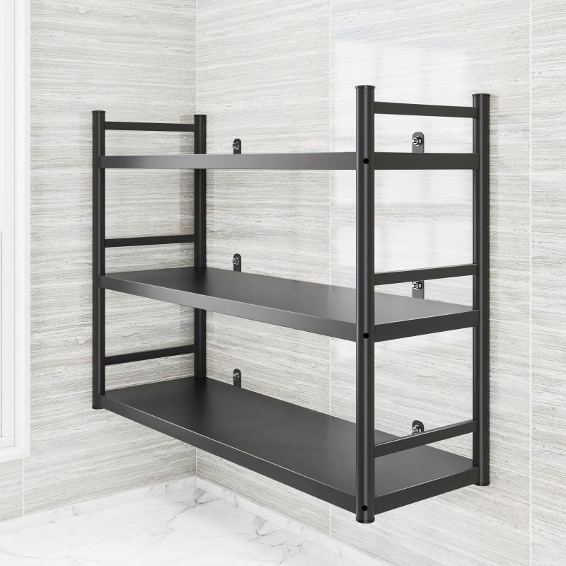 黑色围栏挂墙置物架加厚壁挂式收纳多层饭店微波炉厨房调料上墙架