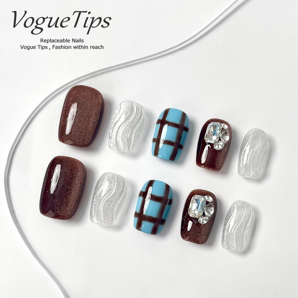 VogueTips 可可蓝格穿戴甲方形猫眼手工显白美甲片短芭蕾ZB691,彩妆/香水/美妆工具,穿戴甲/甲片,淘宝优惠券,粉丝福利购,淘宝优惠卷
