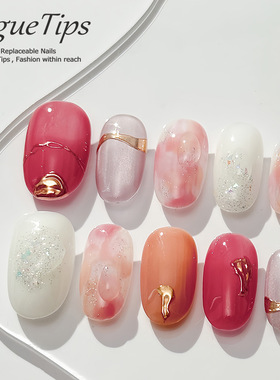 VogueTips月樱下纯手工穿戴甲短椭圆新款手绘日式韩式高级感ZB401