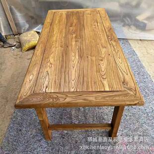 老榆木门板茶道桌实木茶民宿风化纹理茶楼吧台老榆木餐桌榆木板面