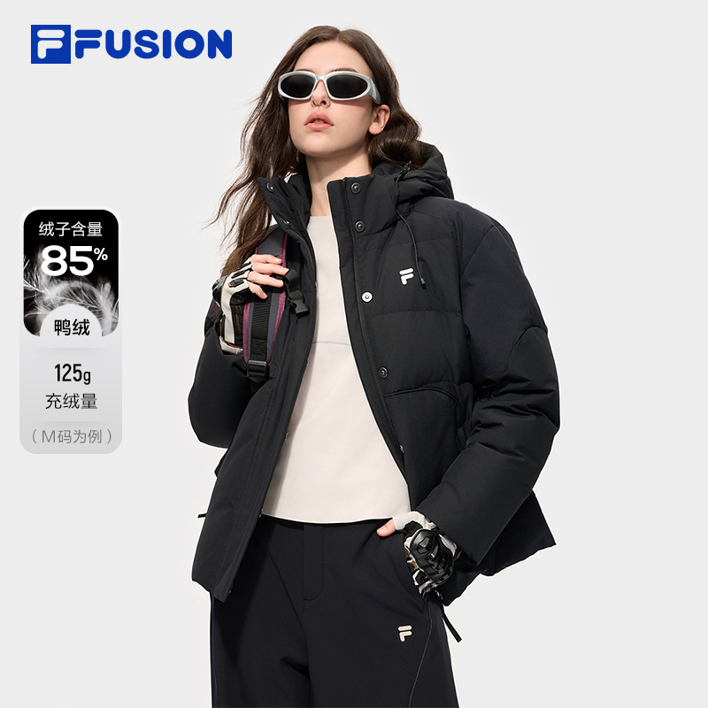 FILA FUSION斐乐潮牌女子户外羽绒服2025冬新款宽松连帽保暖外套