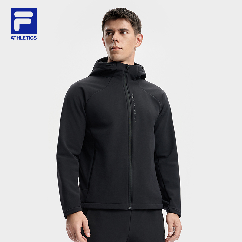 FILA 斐乐官方男士梭织连帽上衣2025冬新款健身运动加绒保暖外套