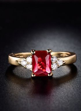 亿百嘉ebay热卖镀镀黄金仿真锆石女戒指婚庆公主方形黑钻红色指环