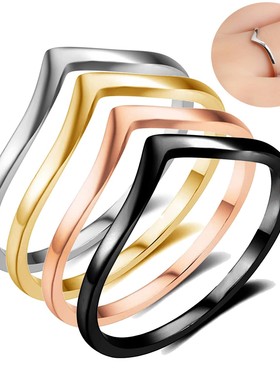 亚马逊新款热卖欧美创意5MM不锈钢四色几何弧度戒指简约时尚戒指