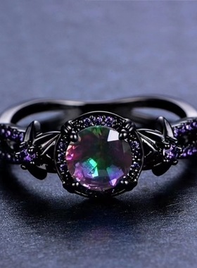 跨境欧美时尚新款配饰枪黑紫色锆石镂空设计指环万圣节女士戒指潮