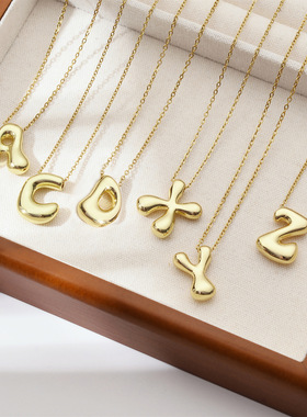 亚马逊热销铜渡泡泡字母吊坠气质感欧美26个英文字母项链女款