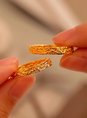 甄缘新款简约侵蚀戒指男女轻奢小众情侣指环开口可调厂家直销