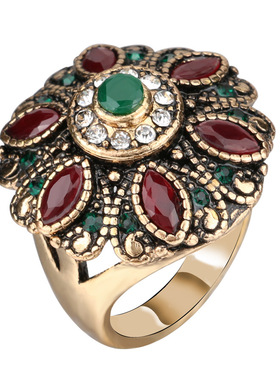 新款波西米亚风时尚红宝石花卉镶钻精致女士饰品亚马逊wish精品