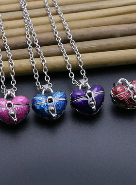 复古黄铜水滴可打开立体小盒子吊坠粉色蓝色紫色红色