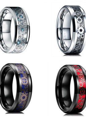 跨境爆款不锈钢戒指欧美时尚创意齿轮贴片男士戒指饰品现货