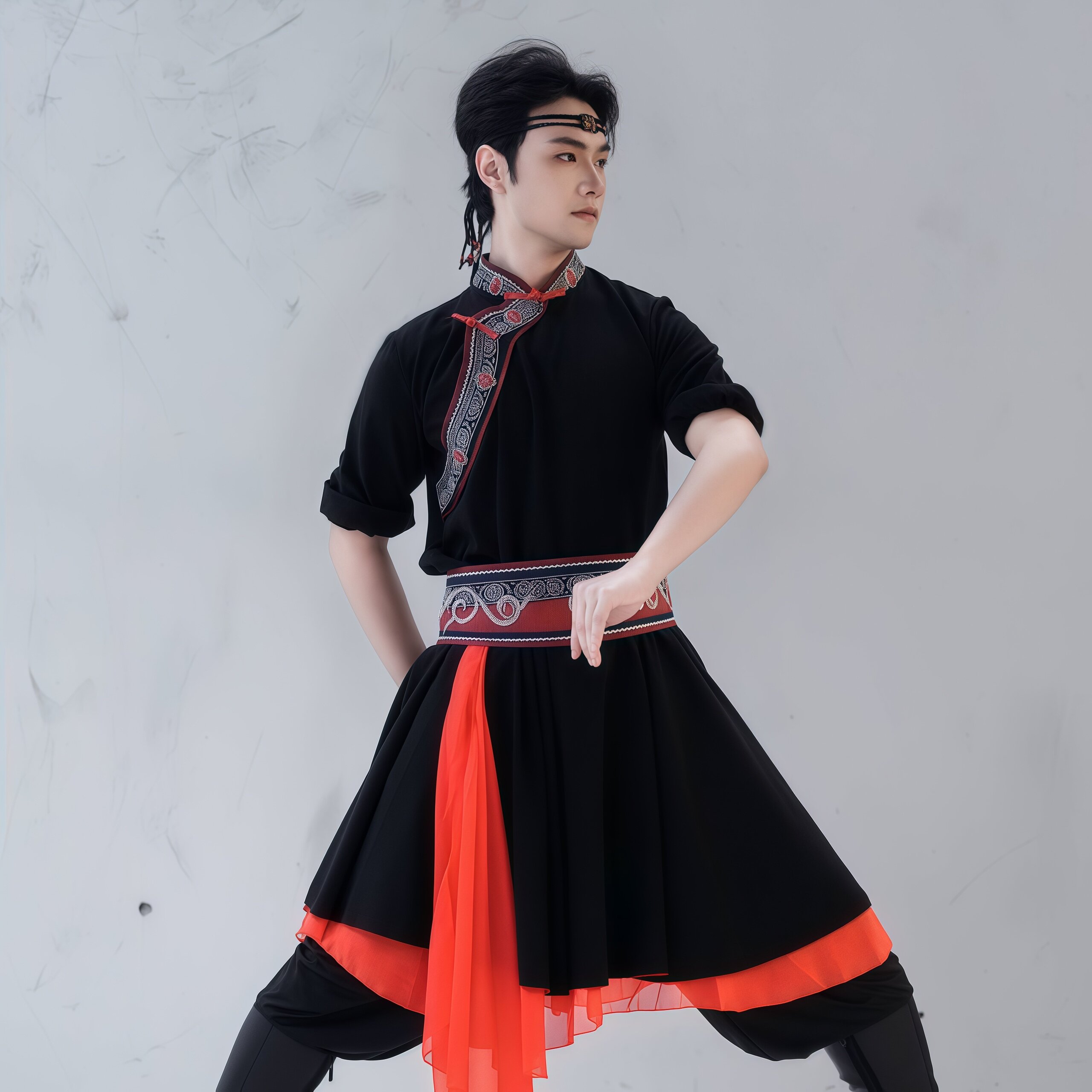 2026夏季新款蒙古蒙族少数民族双层裙服饰男生艺考舞蹈演出服套装