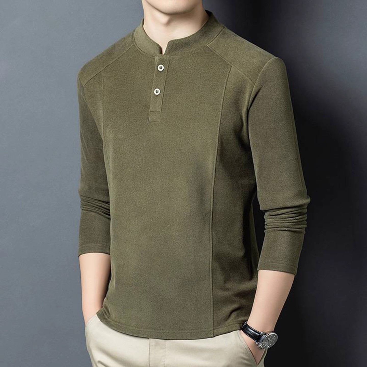【双面德绒打底衫】秋冬新男立领