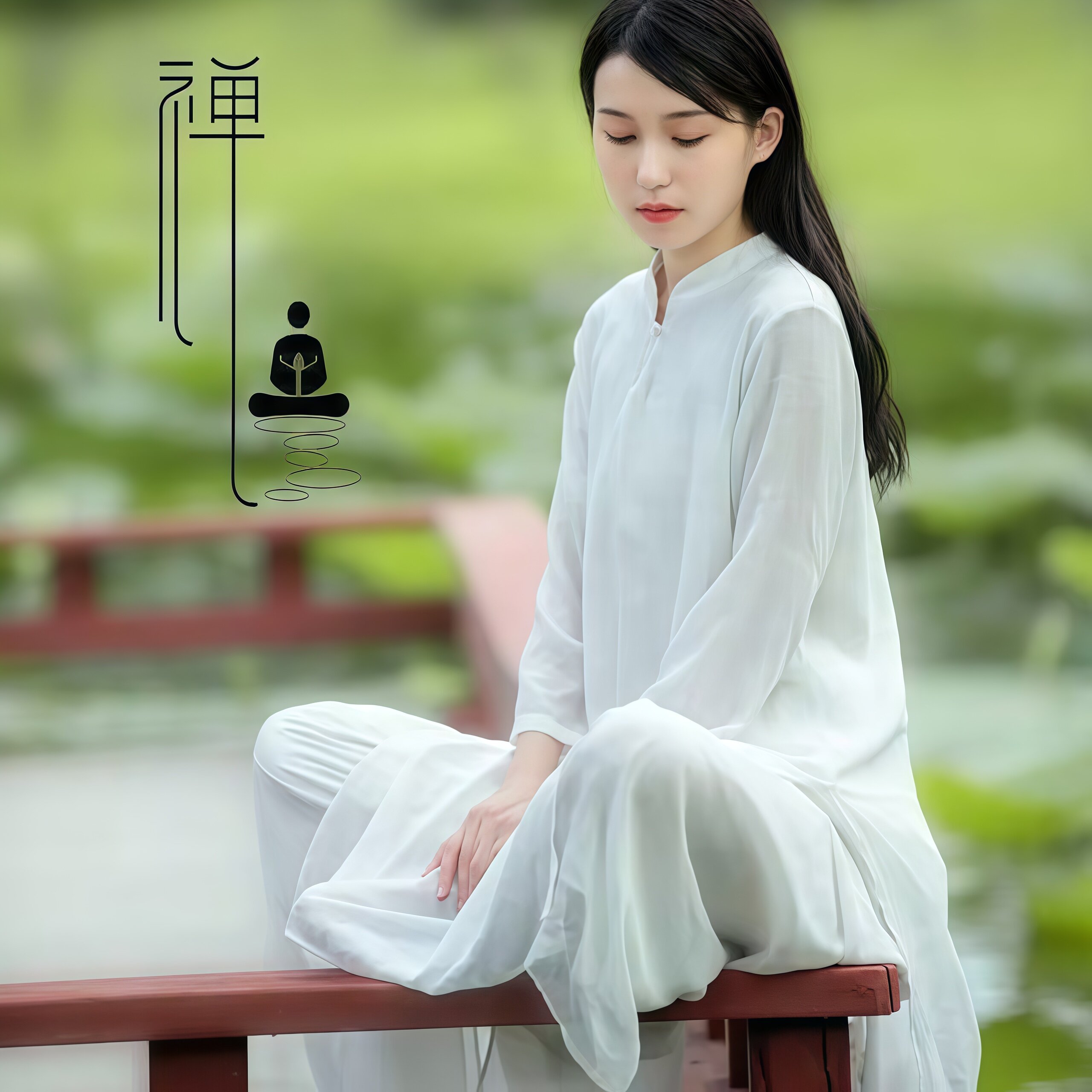 夏季白色女款垂感佛系太极服套装图片