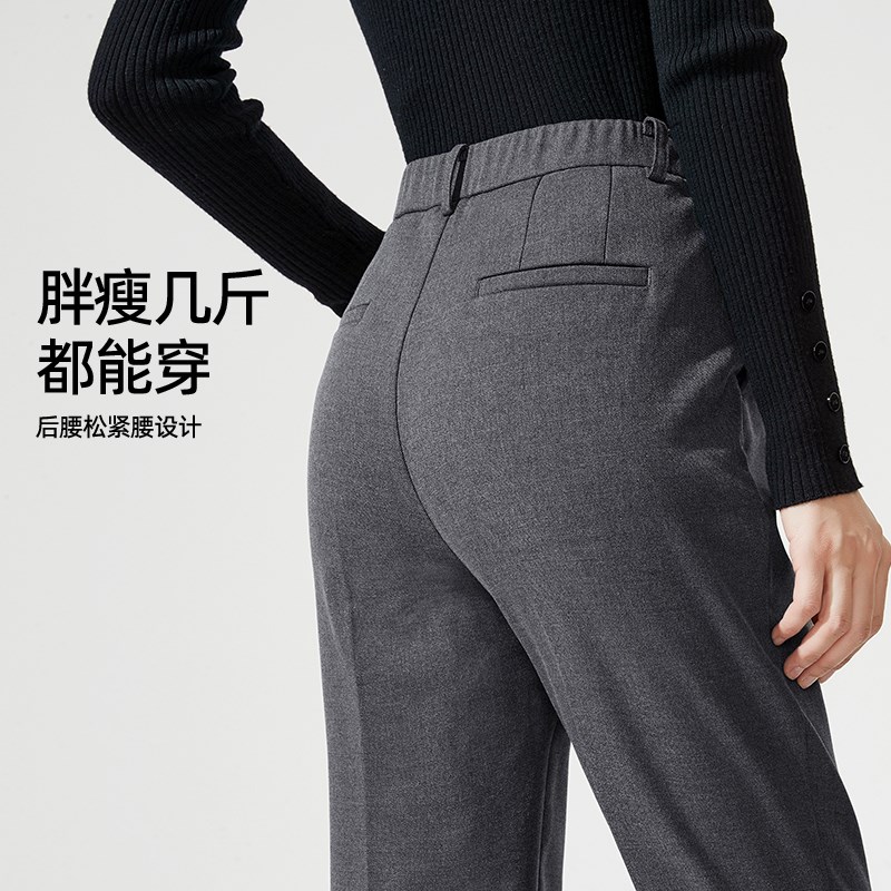 逸阳加绒智慧裤2024冬款九分灰色西装裤女高腰直筒职业烟管版西裤