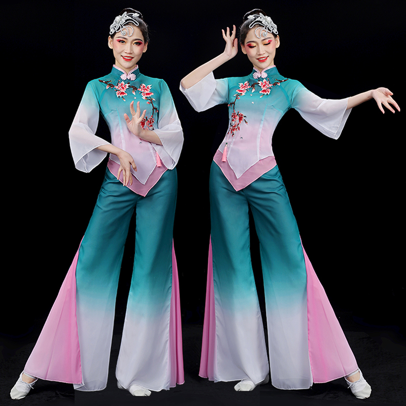 古典舞演出服飘逸女中老年秧歌服扇子舞中国风手绢舞广场舞跳舞衣