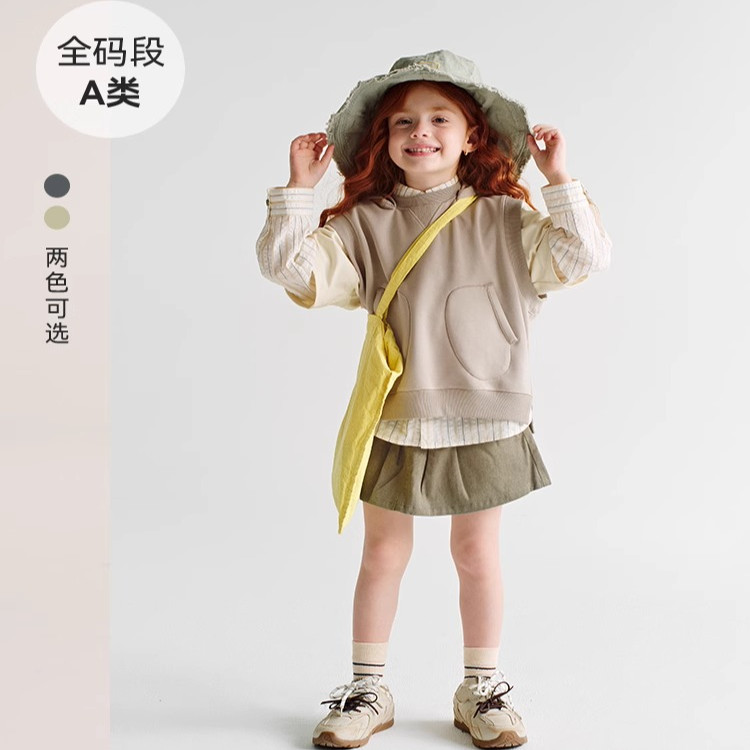 25新品A类水柔棉空气层带帽套头马甲男女童