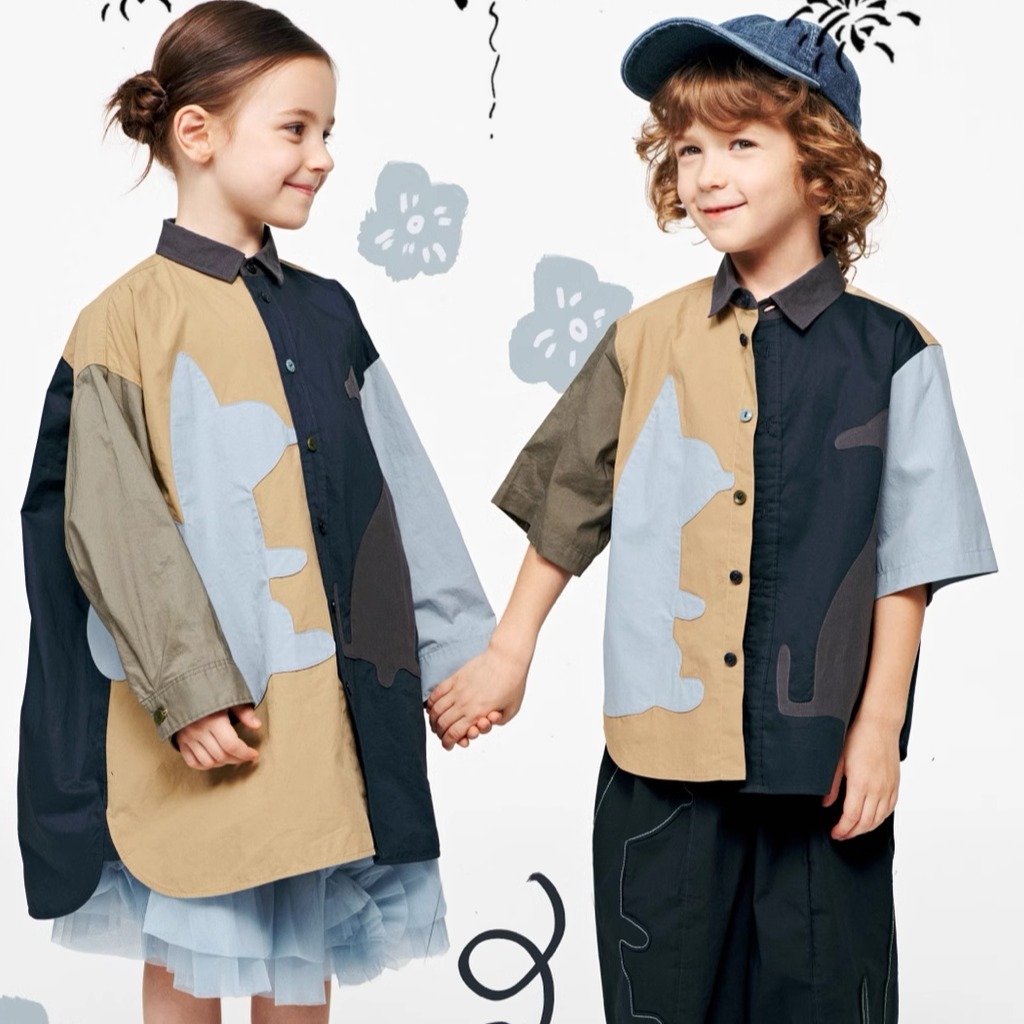 BUUGUA小动物组合彩色拼接衬衫